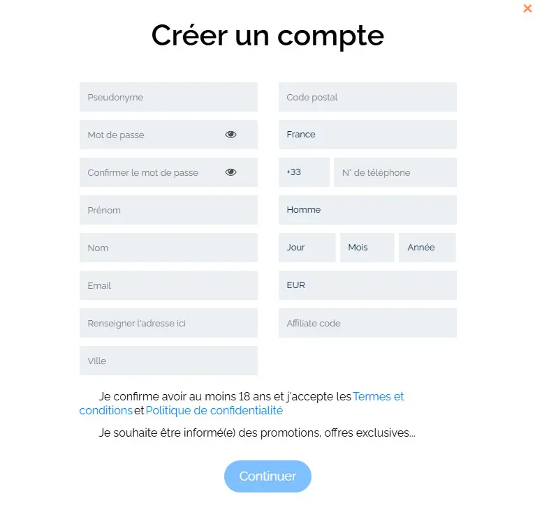 Processus d'inscription Spin Platinum Casino