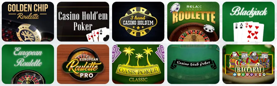 Jeux de table au Spin Platinum Casino